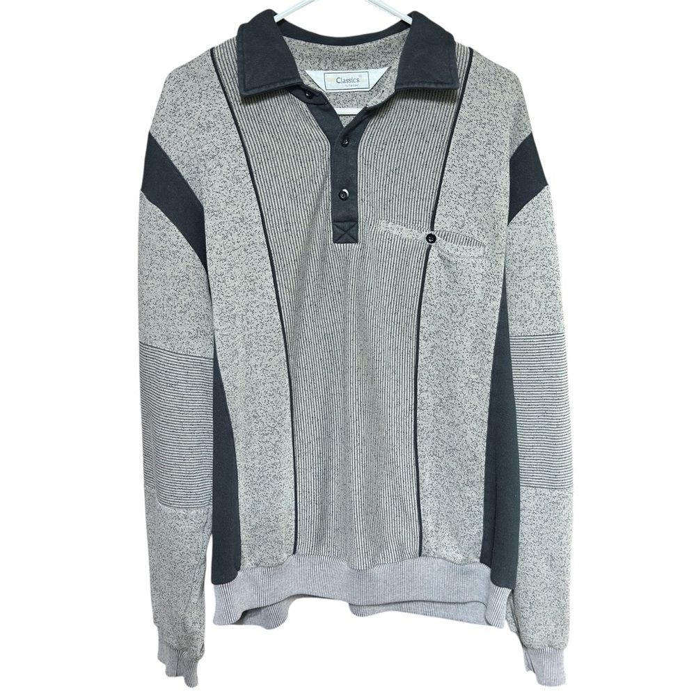 Vintage Classics by Palmland Men's Collared Sweater Long-Sleeve Polo Gray XL